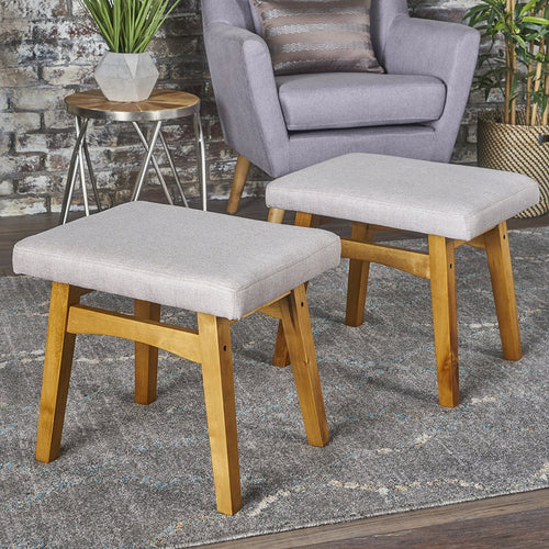 Analise Foot Stool Ottoman | Mid Century Modern, Danish Design | Upholstered in Wheat Fabric (Set of 2)