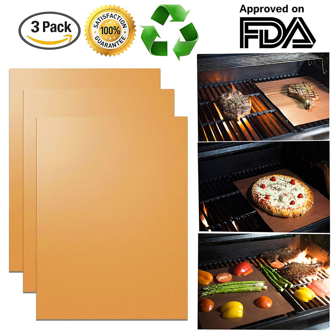 Copper Grill Mats (3 Pack) - New Durable Quality - Non-Stick Grill Mats - FDA Approved, PFOA Free, Grill Gift Accessory - For Gas, Charcoal, or Electric Grills - 16" x 13"